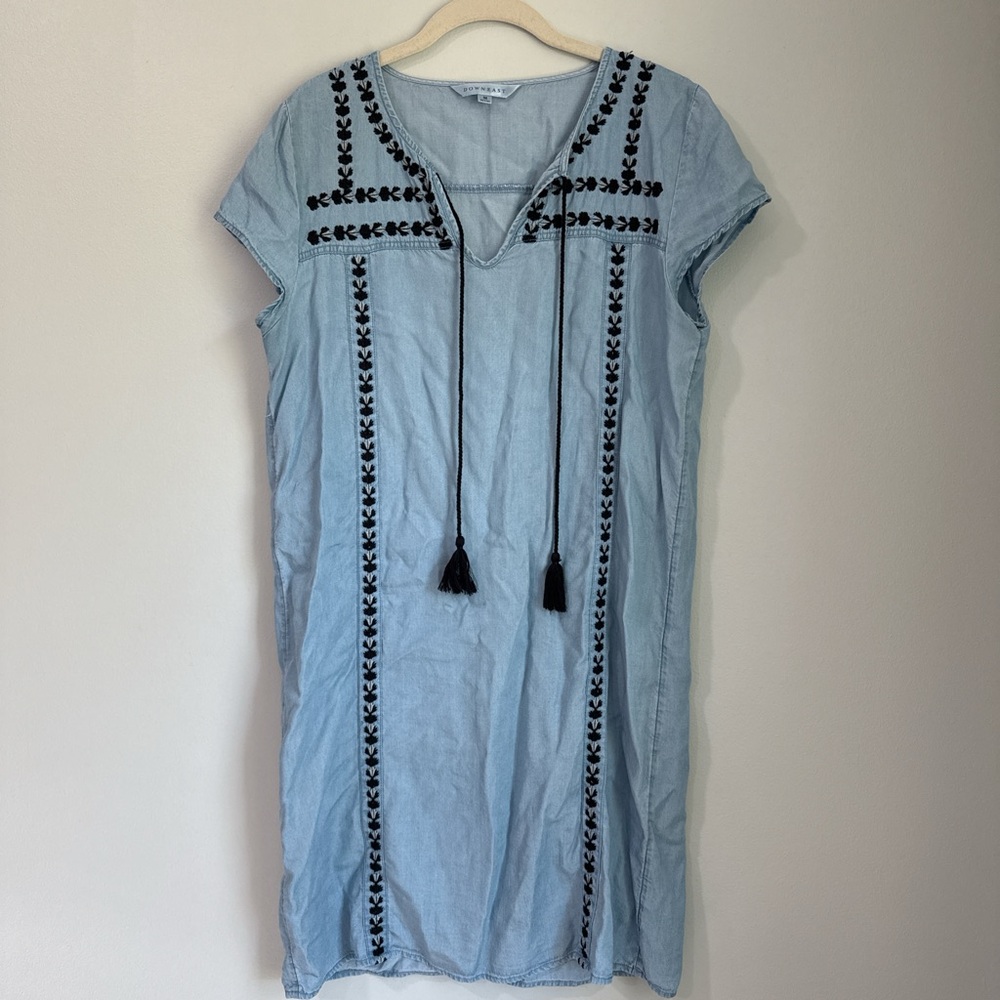 DownEast Light Blue Dress with Black Embroidery